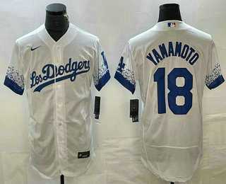 Men%27s Los Angeles Dodgers #18 Yoshinobu Yamamoto White 2022 City Connect Flex Base Stitched Jersey->los angeles dodgers->MLB Jersey